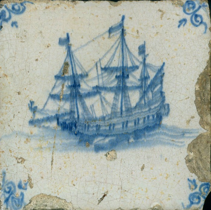 An early 17th-century tile showing a ship like the Mayflower